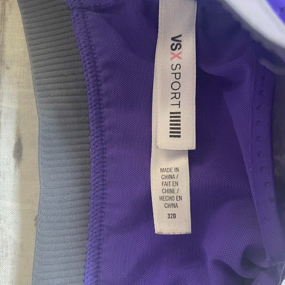 Victoria Secret  VSX Purple Cross Back Lightweight Sports Bra Sz 32D Wireless - Picture 5 of 6
